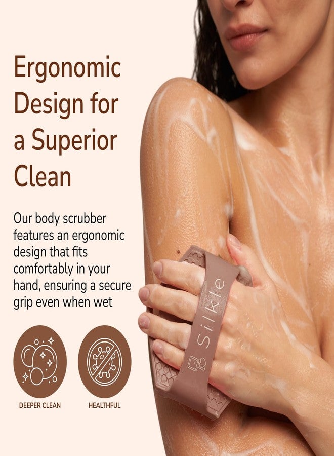 SILKLE Silicone Body Scrubber – Gentle Exfoliating Shower Scrubber for Body & Bath, Silicone Shower Brush & Loofah Alternative – Non-Slip Silicone Body Brush, Quick Dry, Hygienic - Brown - Image 2